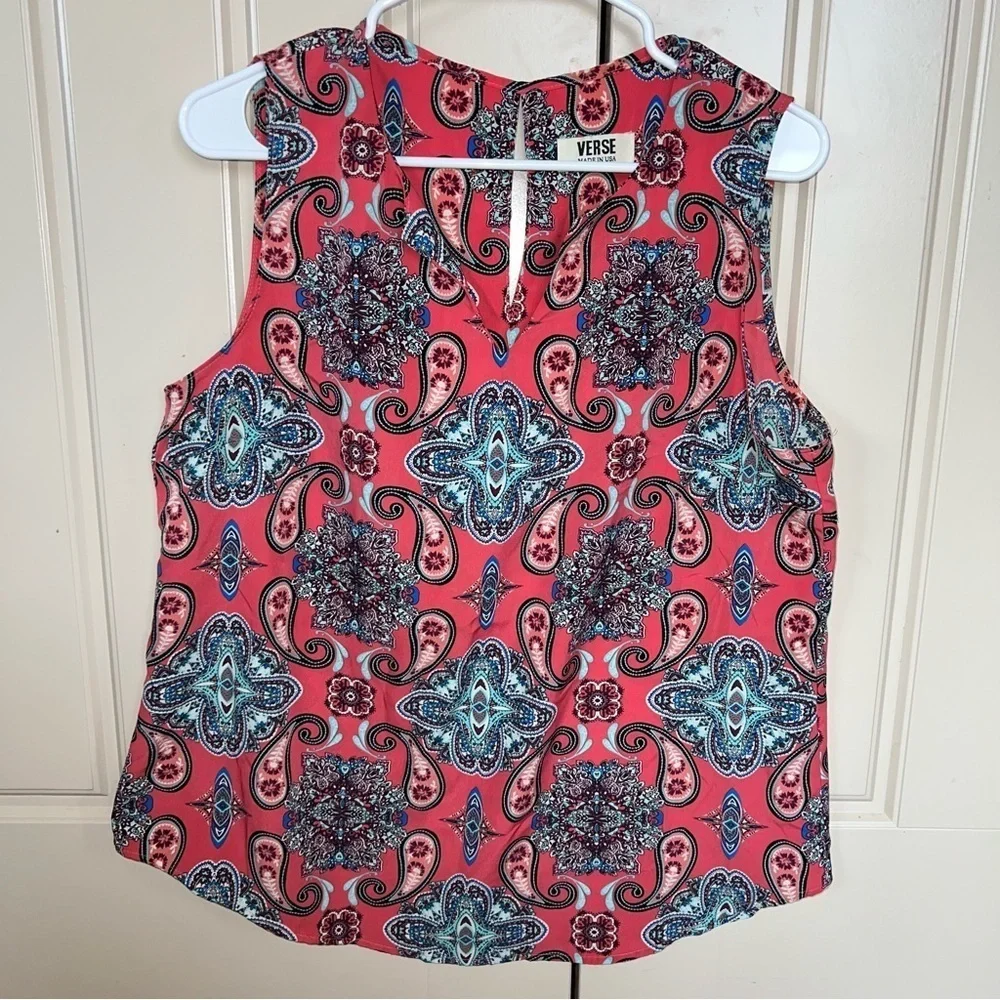 Verse Multicolor Coral Paisley Sleeveless Blouse Size Large Made in the U.S. - Picture 13 of 14